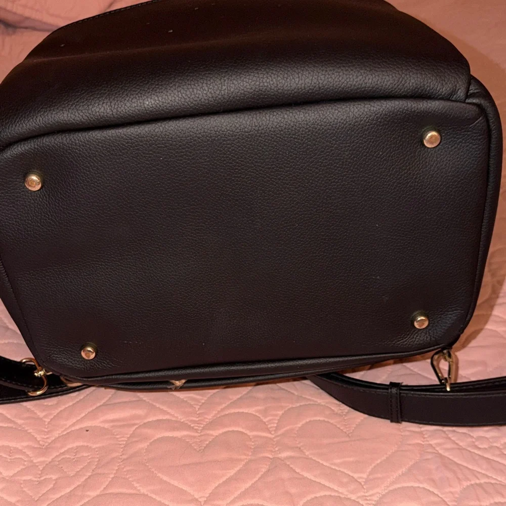 Mina Baie Black Leather Baby Backpack